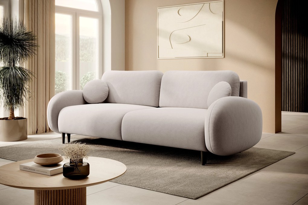 Masseno Sofa AGIO z funkcją spania i pojemnikiem na pościel, Rozkładana sofa - Beżowy, CASTEL 04