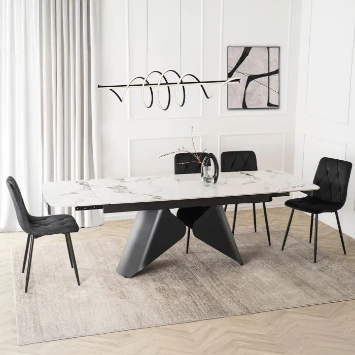 Stół Rozkładany Prostokątny VERONA 160-240 cm Ceramiczny Biały Marmur/Czarny Nowoczesny
