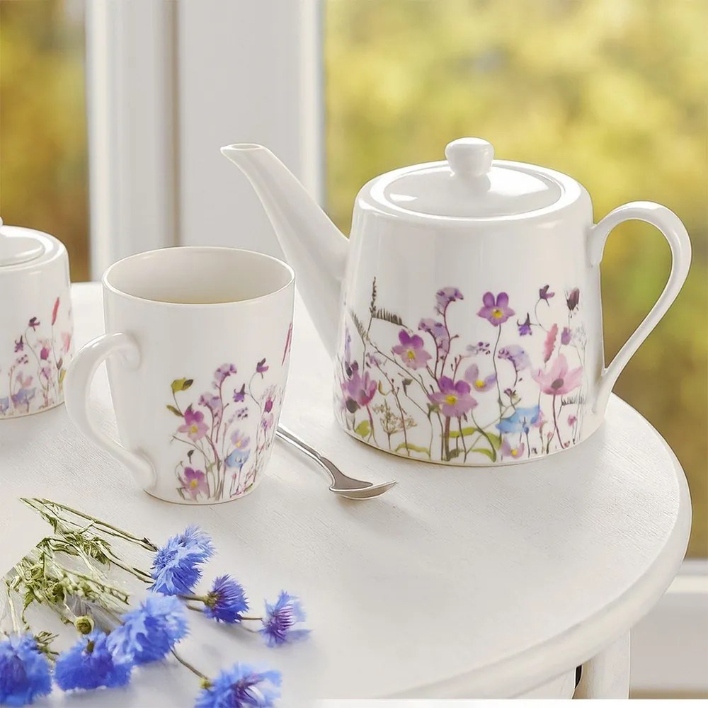 Biało-fioletowy porcelanowy dzbanek do herbaty 1 l Louka – Orion