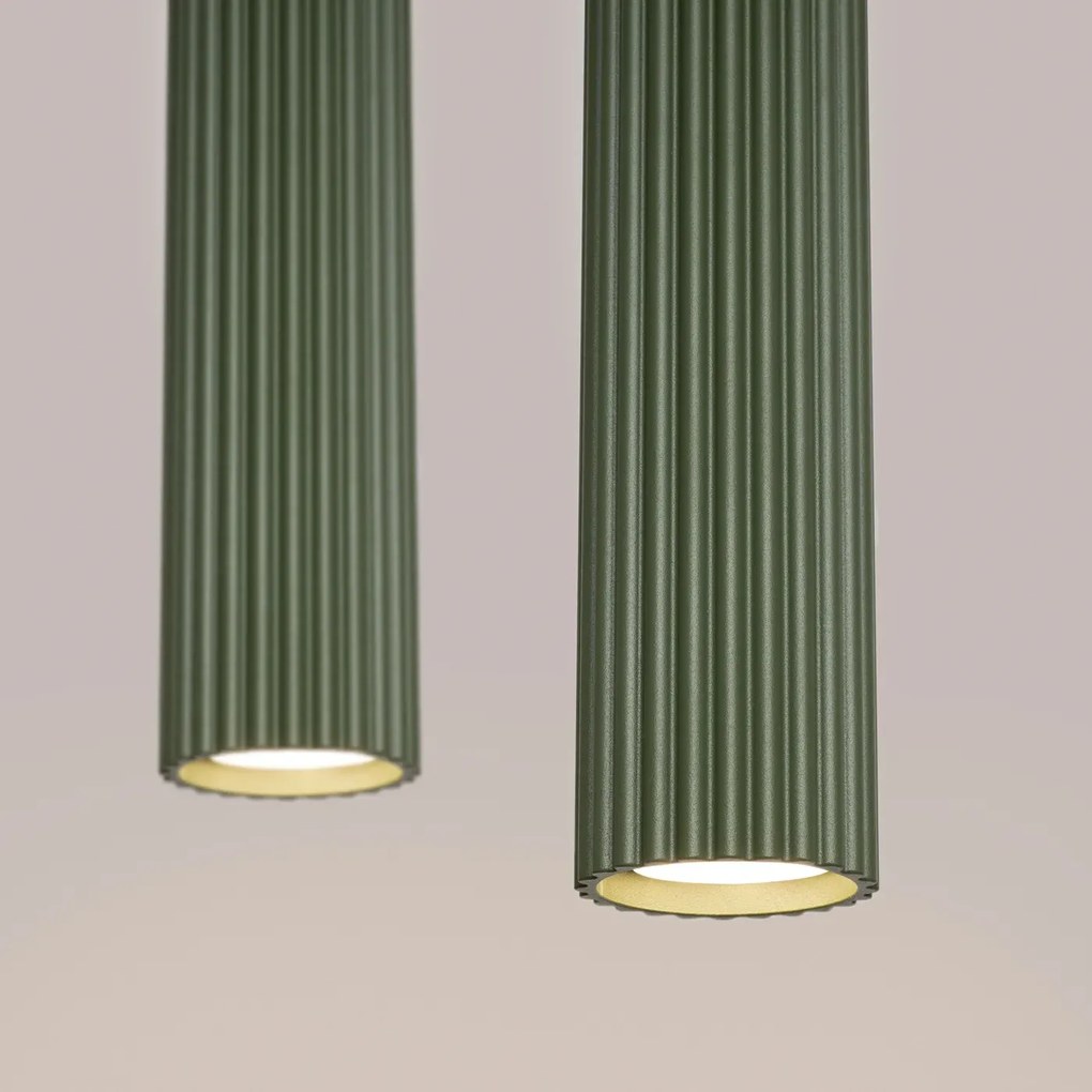 Lampa wisząca KARBON 2 zielona oliwka ryflowana SOLLUX  LIGHTING