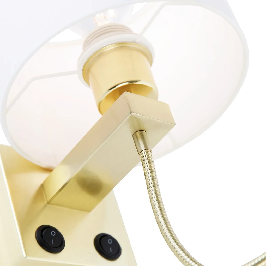 Złota lampa ścienna z USB i białym kloszem 18 cm - Brescia Combi Nowoczesny Oswietlenie wewnetrzne