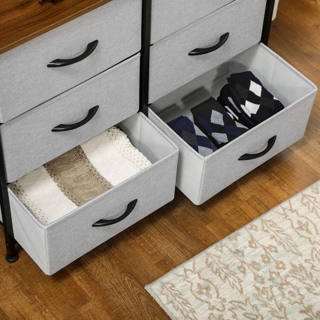 HOMCOM Komoda Sideboard, 6 Szuflad, Szuflady Materiałowe, 80 cm x 30 cm x 62,5 cm, Brąz + Czarny + Szary