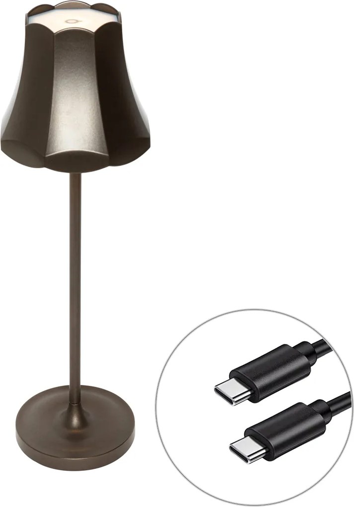 Lampa stołowa retro ciemny brąz akumulatorowa IP44 - Granny