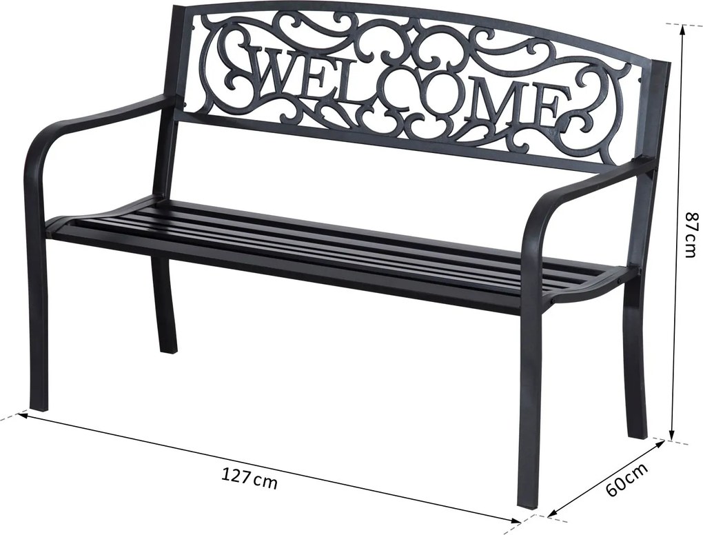 Outsunny Ławka Ogrodowa Metal 2osobowa Wytrzymała na Warunki Zewnętrzne Czarna | Aosom PL