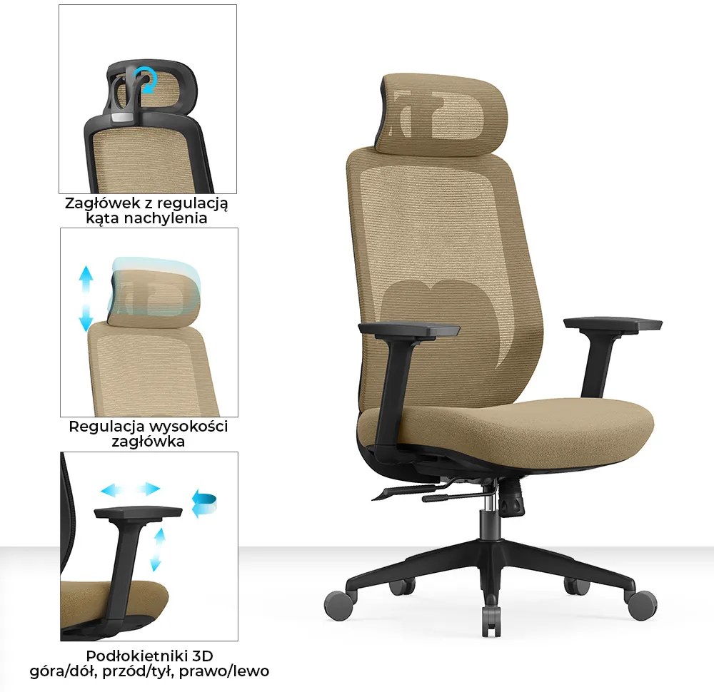 Ergonomiczny fotel biurowy z regulacjami Runo, zgodny z normą BHP
