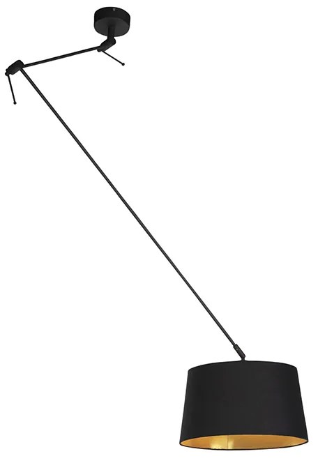 Lampa wisząca czarna z czarnym i złotym abażurem bawełnianym 35 cm - Blitz Nowoczesny Oswietlenie wewnetrzne