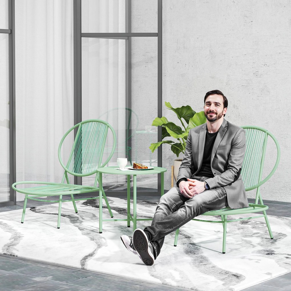 Outsunny Zestaw Bistro 3-częściowy z Polirattanu Odporny na Warunki Pogodowe Zestaw Mebli Ogrodowych z Stołem Bistro Krzesła Ogrodowe w Kształcie Muszli Zielony