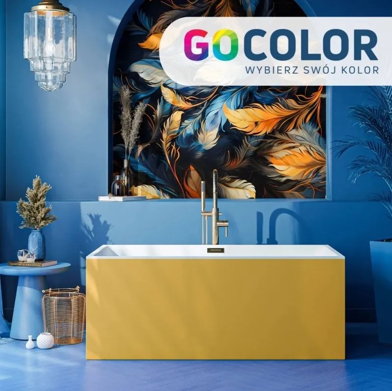 Wanna wolnostojąca prostokątna biała 150 x 75 cm NEVO z przelewem chrom | Możliwa opcja Go Color : Wybierz swój kolor - biały