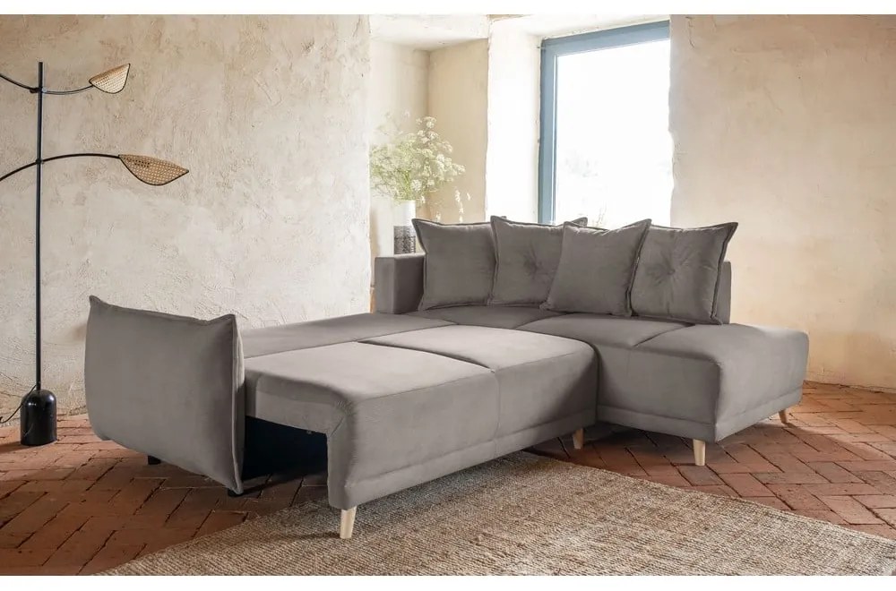 Jasnobrązowy sztruksowy rozkładany narożnik (prawostronny) Lazy Lukka – Miuform
