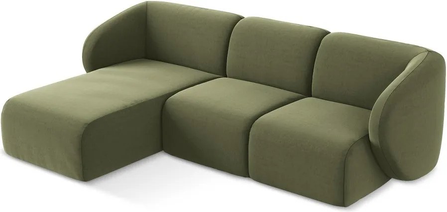 Zielony aksamitny narożnik (lewostronny/z szezlongiem) Lani – Makamii