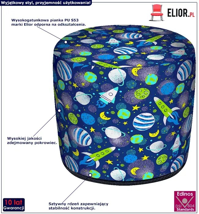 Granatowa okrągła pufa dziecięca w rakiety R4-K85