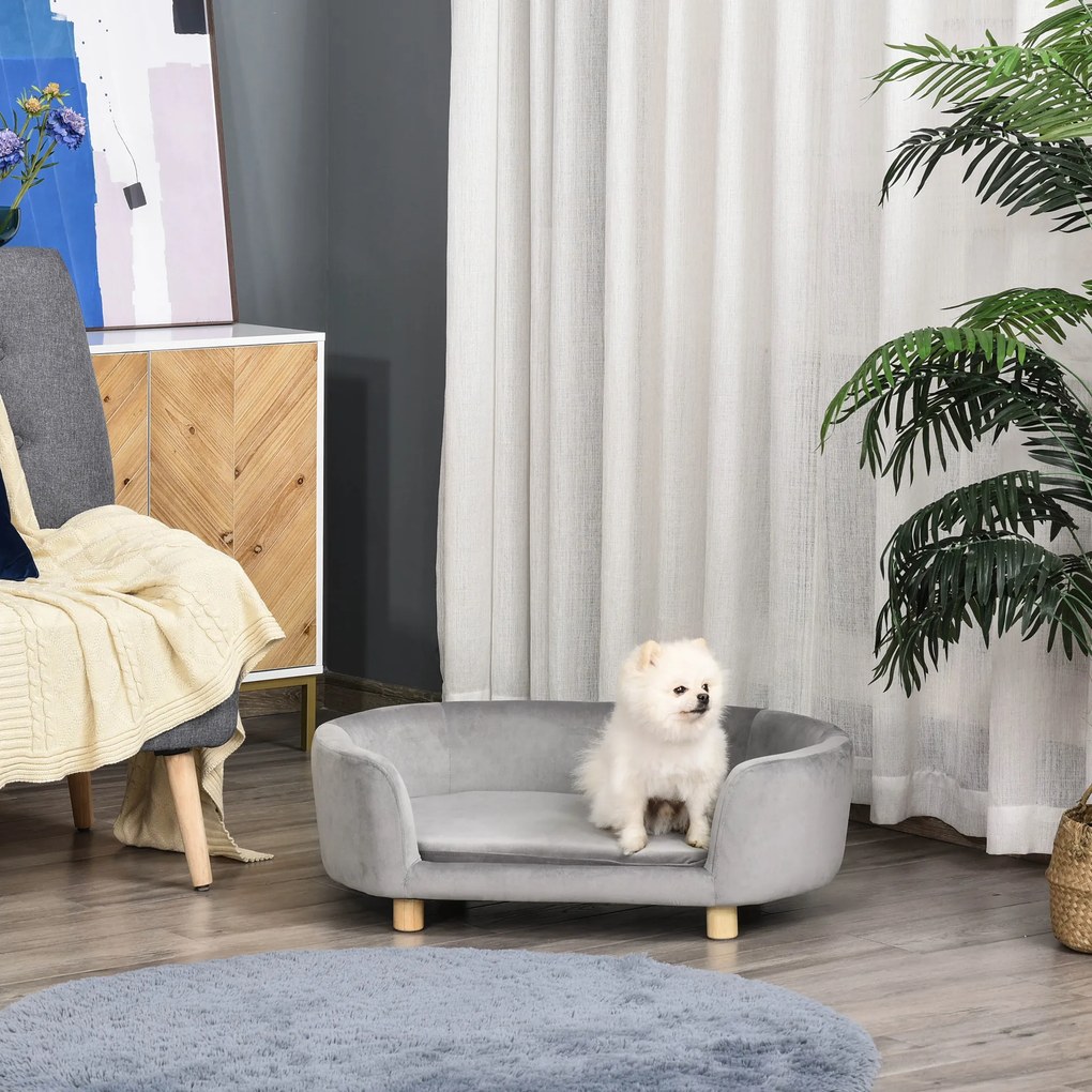 PawHut Sofa dla zwierząt domowych Sofa dla psa koty psy drewno brzozowe nowoczesna jasnoszary