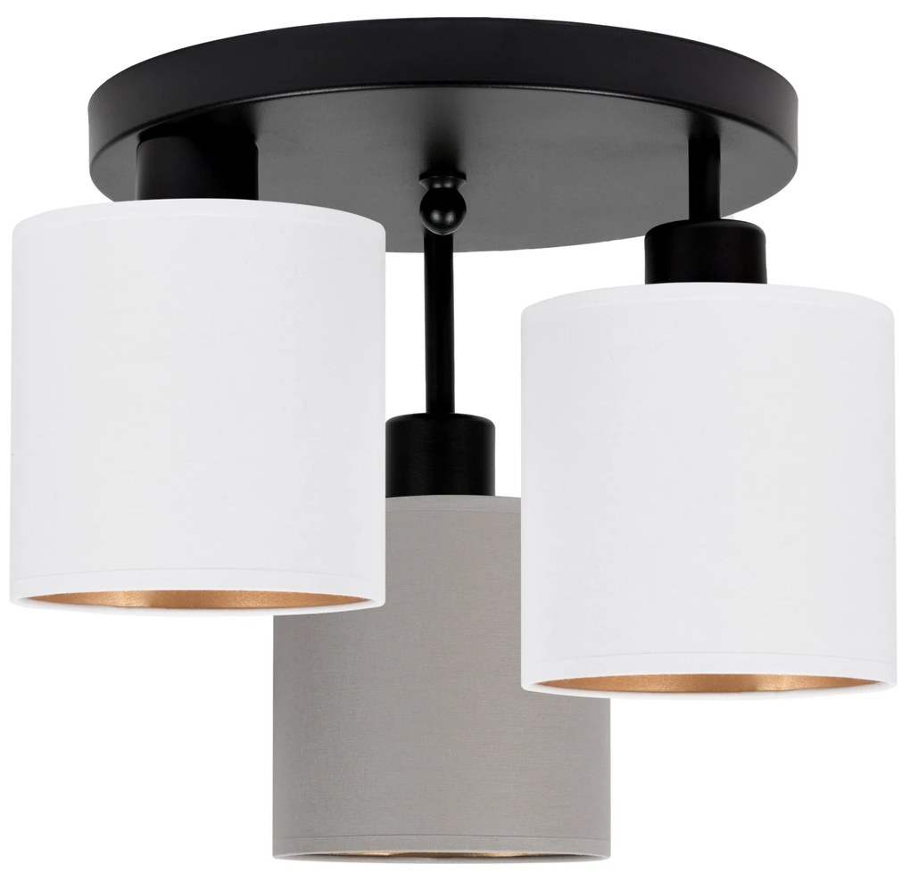 Lampa sufitowa czarna trzypunktowa z szaro-białymi abażurami C-3030SC-