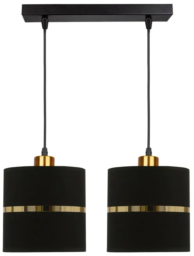Lampa podwójna wisząca abażurowa czarny do salonu + złoto B8-E06