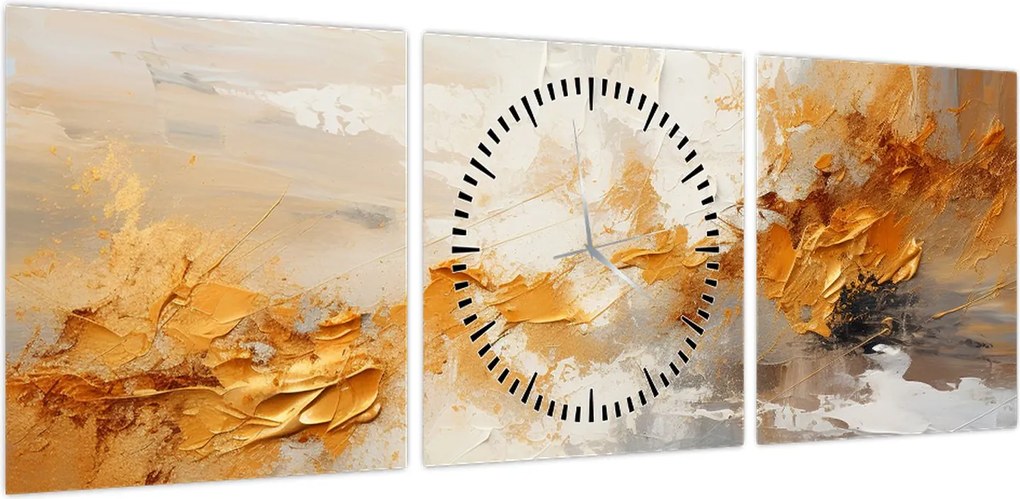 Obraz - Złota tekstura (z zegarem) (90x30 cm)
