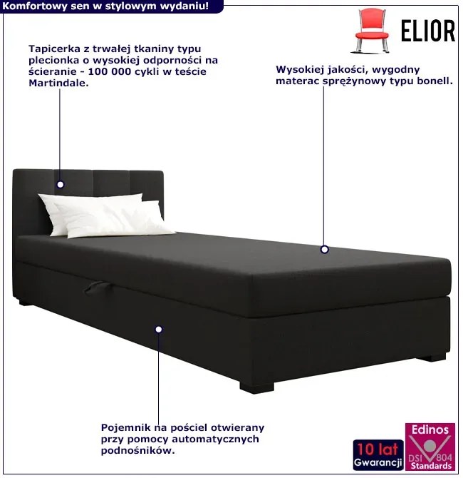 Ciemnoszary tapczan z zagłówkiem do spania 110x195 cm S1-H56