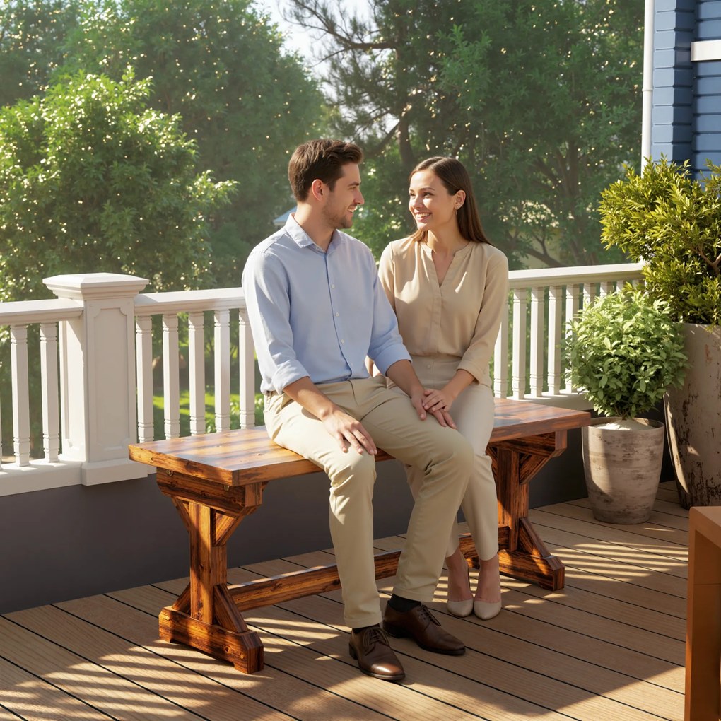 Outsunny 2-osobowa ławka ogrodowa odporna na warunki atmosferyczne ławka z drewna ławka parkowa z podstawą X 240kg nośność 114 x 40 x 46 cm zwęglony | Aosom PL