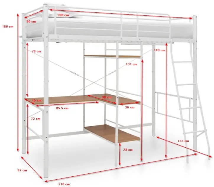 Czarne metalowe łóżko z regałem 90x200 cm - Emarox