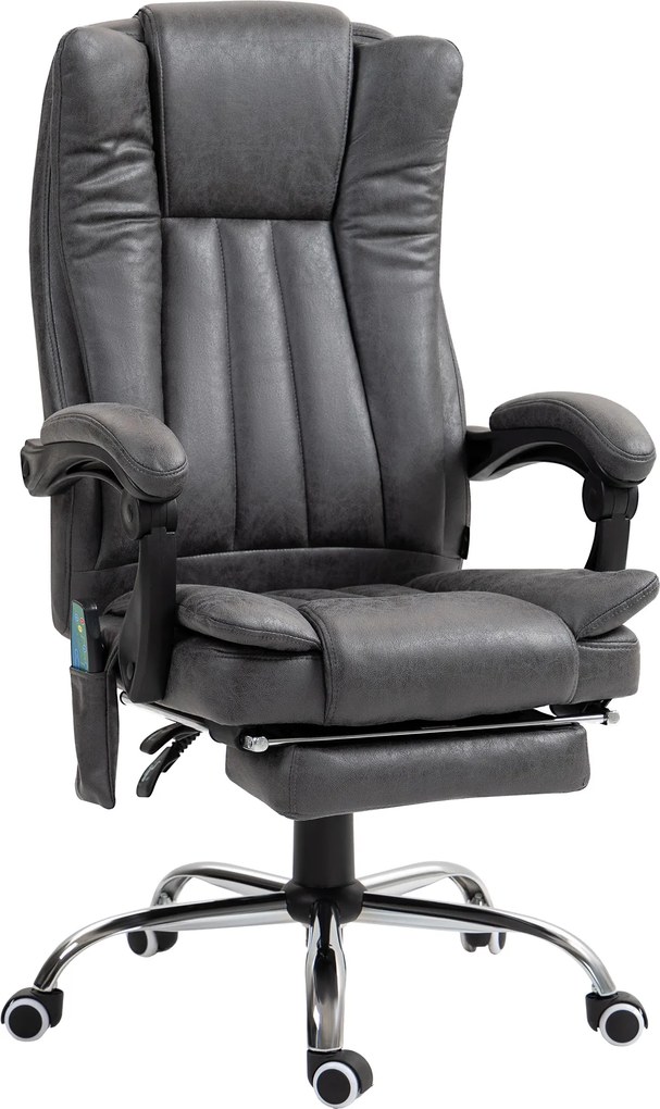 HOMCOM Fotel biurowy obrotowy z masażem i ogrzewaniem chowany podnóżek do 120 kg szary | Aosom PL