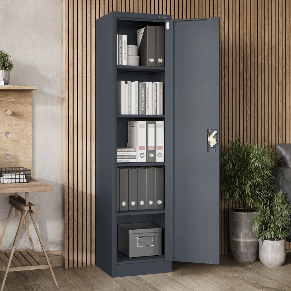 Biurowa szafa metalowa na akta ALEX, 450 x 1850 x 400 mm, antracyt