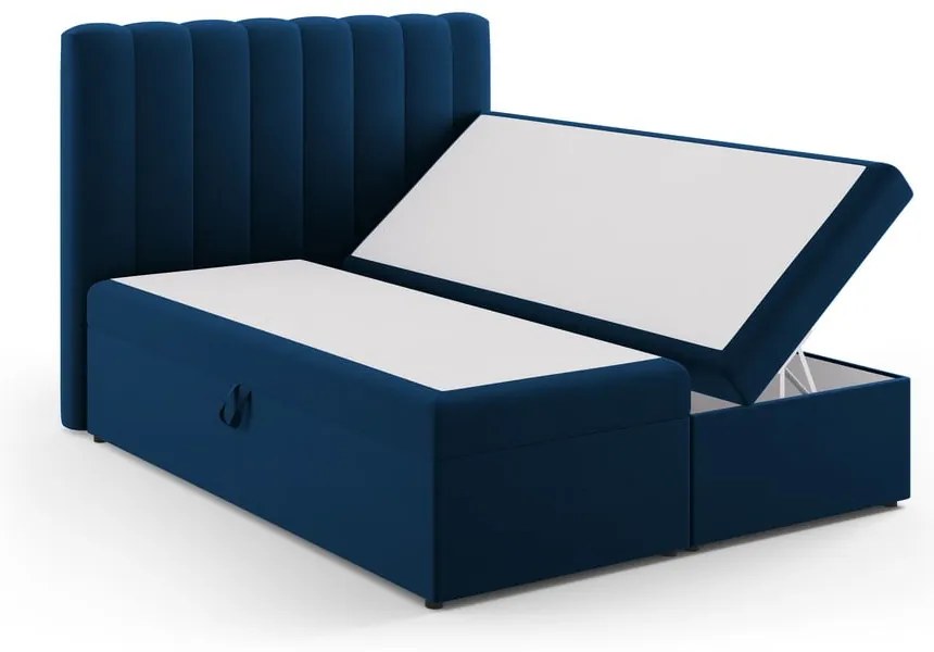 Ciemnoniebieskie łóżko boxspring ze schowkiem 160x200 cm Gina – Milo Casa