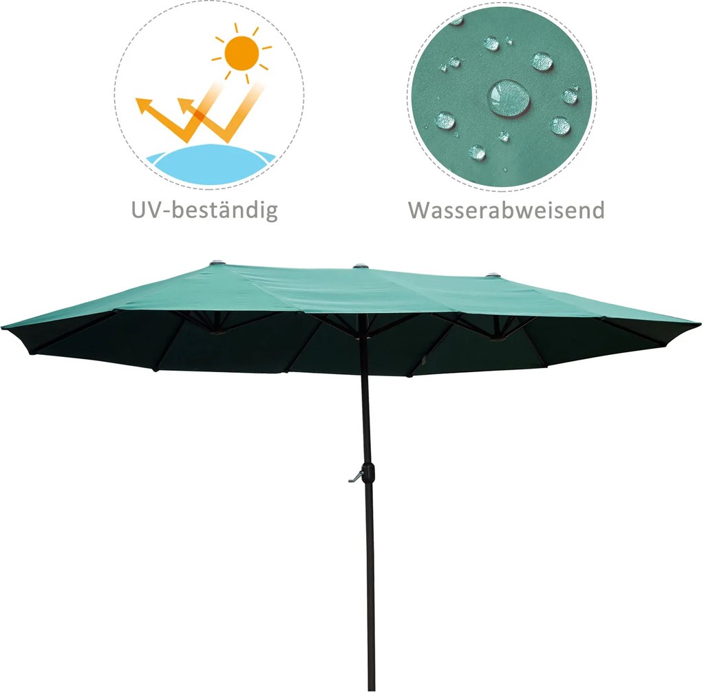 Outsunny Podwójny Parasol Owalny do Ogrodu z Korbką i Stojakiem, Ciemnozielony, Duży Rozmiar 460x270x240cm, Ochrona przed Słońcem | Aosom PL