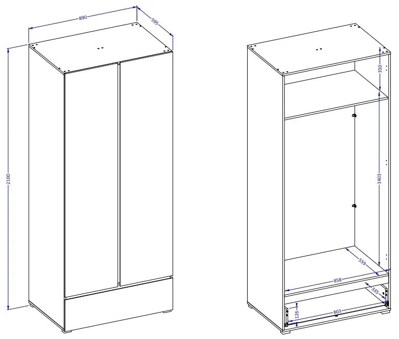 Szafa dwudrzwiowa CROSS 2D1S 89cm biała/czarna z drążkiem HELVETIA