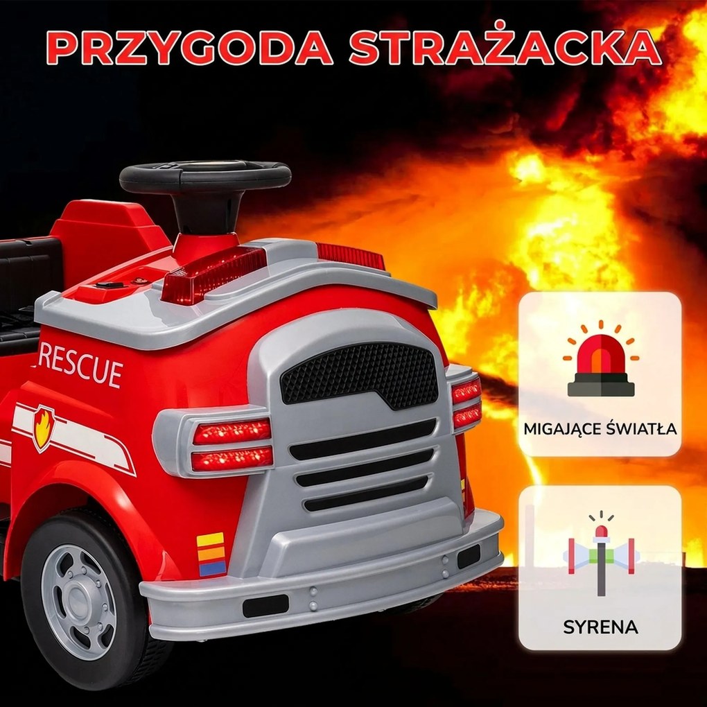 AIYAPLAY Samochód Strażacki, Elektryczny Samochód Dla Dzieci, maks. 3 km/h, Syrena, Światło Błyskowe, Narzędzia, dla Dzieci 3-5 Lat