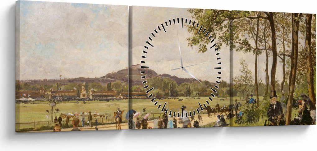 Obraz - French 19th Century, Race Course at Longchamps, reprodukcje (z zegarem) (90x30 cm)