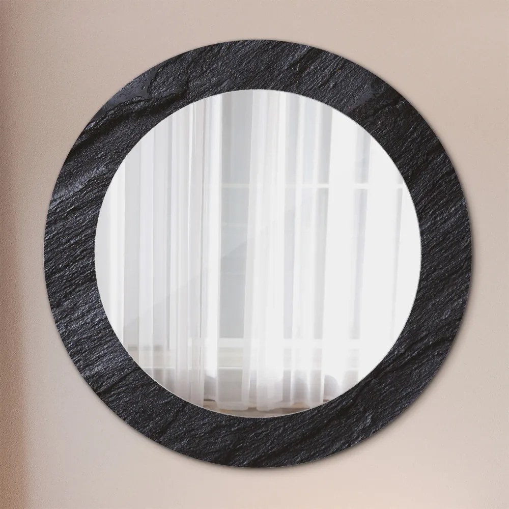 Lustro z nadrukiem okrągłe Czarny kamień