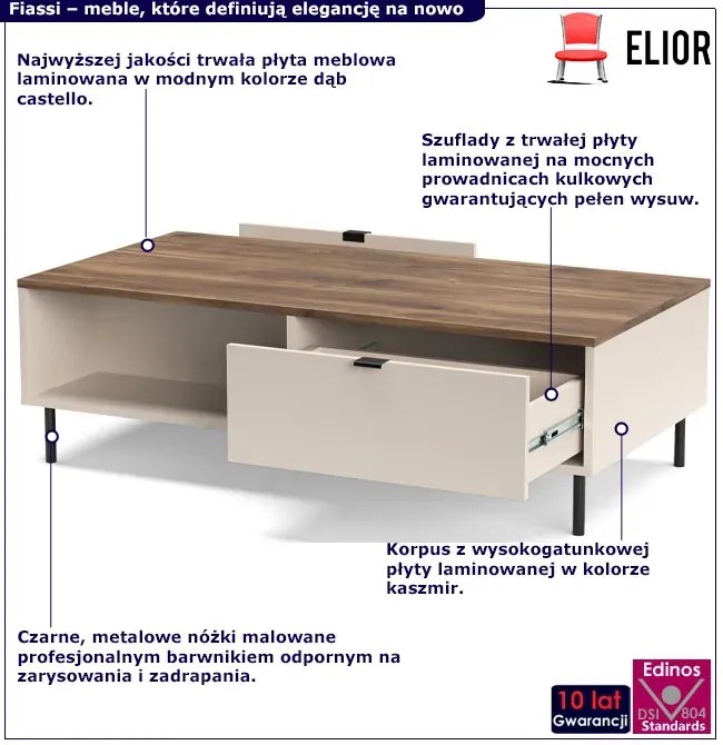 Ława kawowa z 2 szufladami kaszmir + dąb castello T6-K31