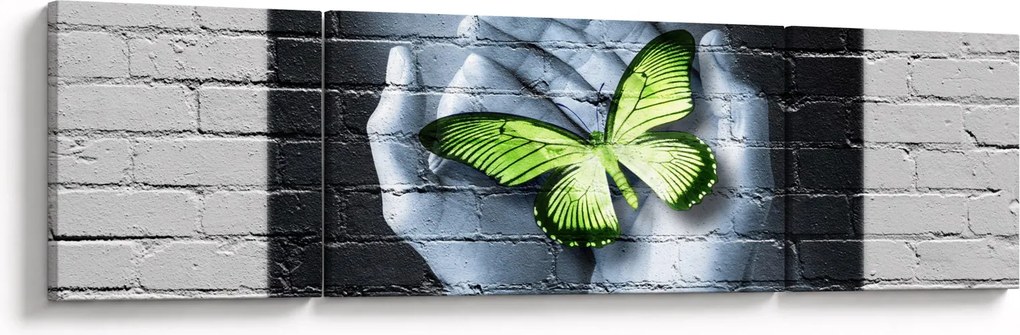 Obraz - Zielony motyl w ścianie (170x50 cm)