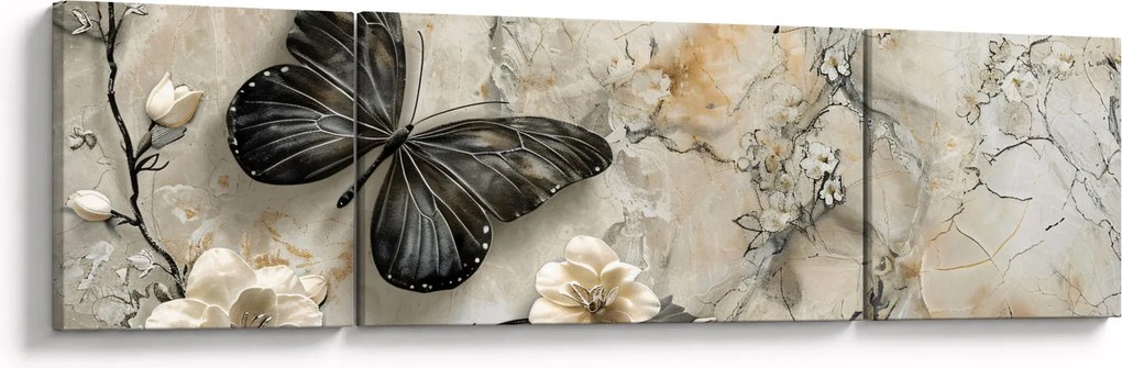 Obraz - Marmurowe tło z motylami (170x50 cm)
