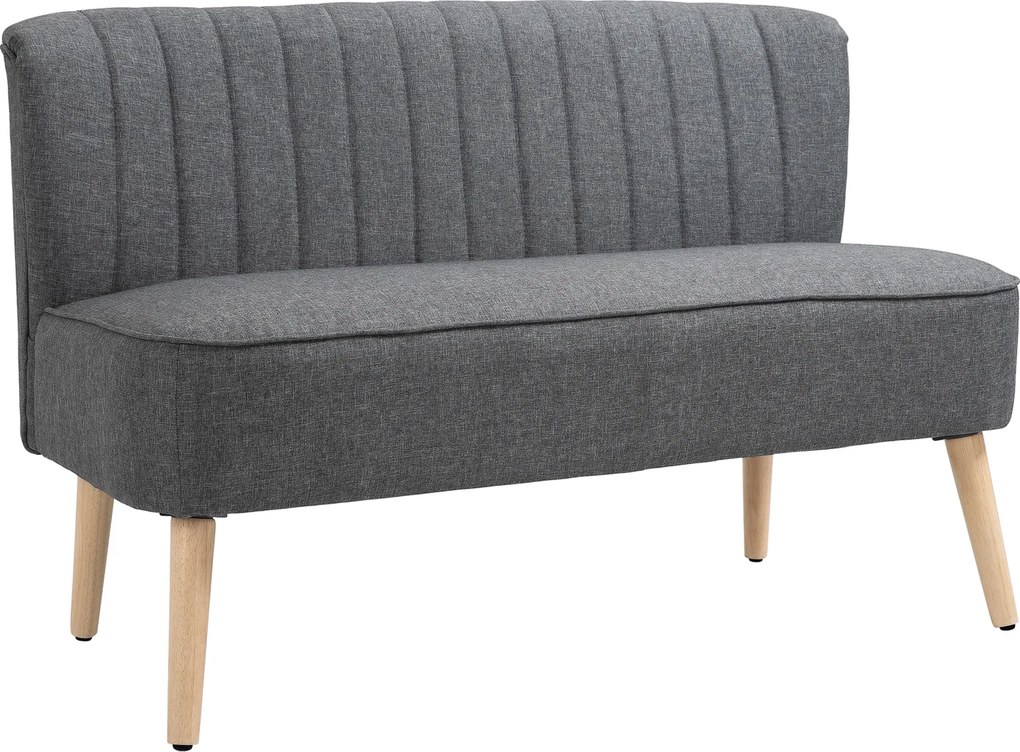 HOMCOM Sofa 2-osobowa, sofa tapicerowana o wyglądzie lnu, drewniana rama, do salonu i sypialni, 117 cm, szara