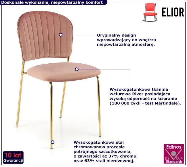 Różowe welurowe tapicerowane krzesło w stylu glamour - Varel