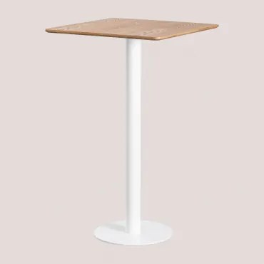 Kwadratowy Wysoki Stolik Barowy Z Forniru Jesionowego Frappe ↔︎ 60 Cm & Biały - Sklum