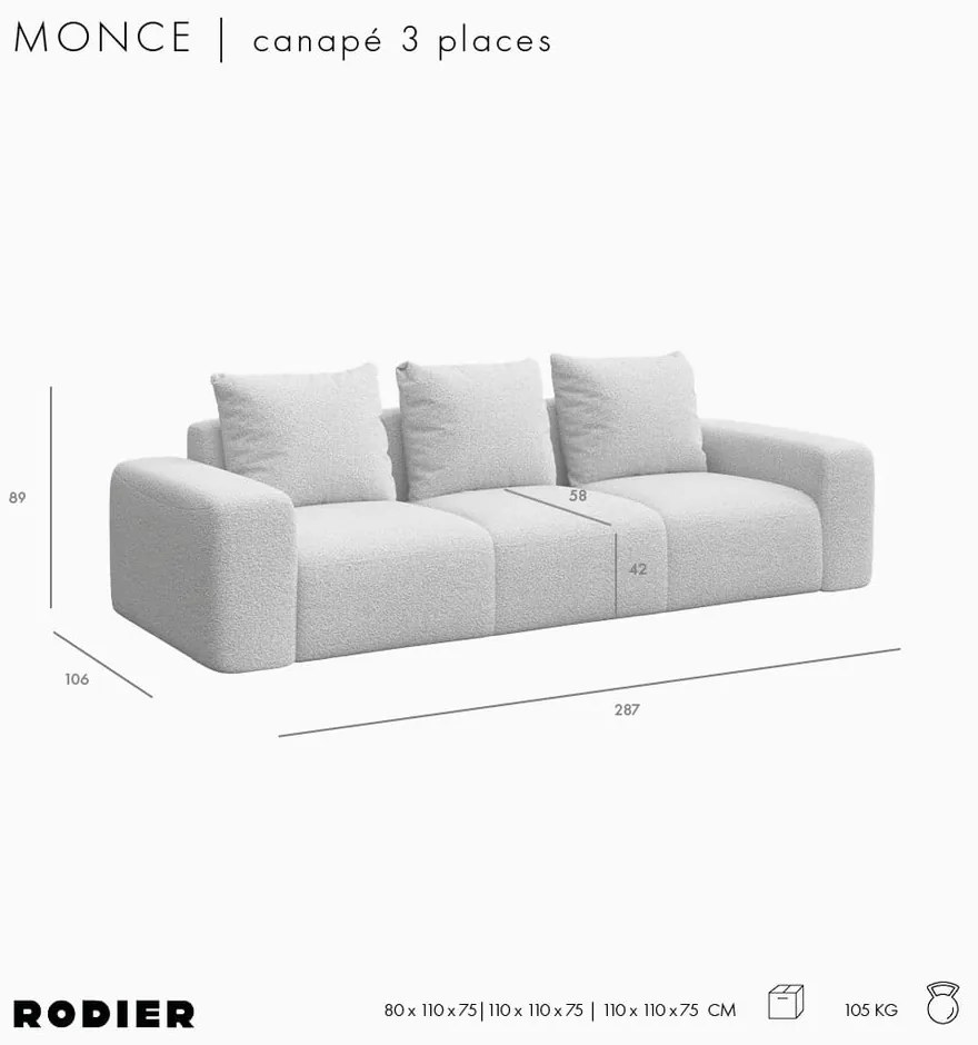 Beżowa sofa z materiału bouclé 287 cm Monce – Rodier