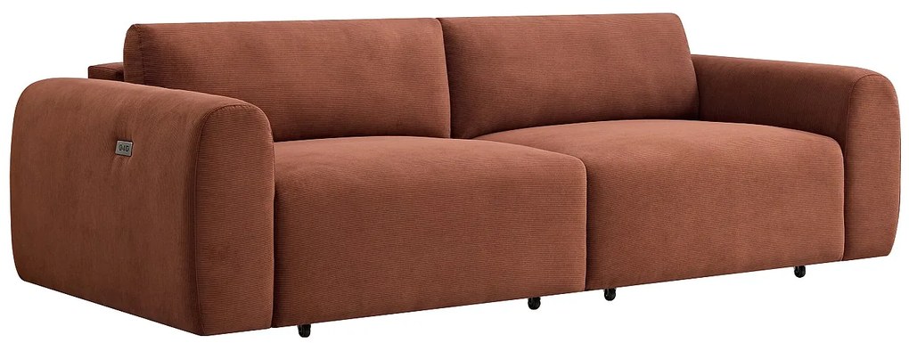 Kanapa  4-osobowa z elektrycznie wysuwanymi siedziskami welurowa  w prążki  terakota PASTARO