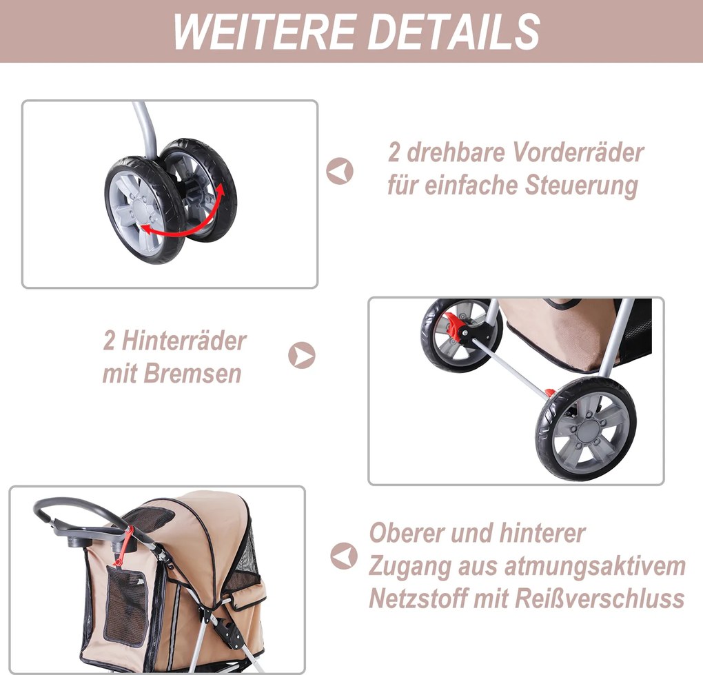 Outsunny Wózek dla Psa Kota Składany Kawowy do 15kg | Aosom PL