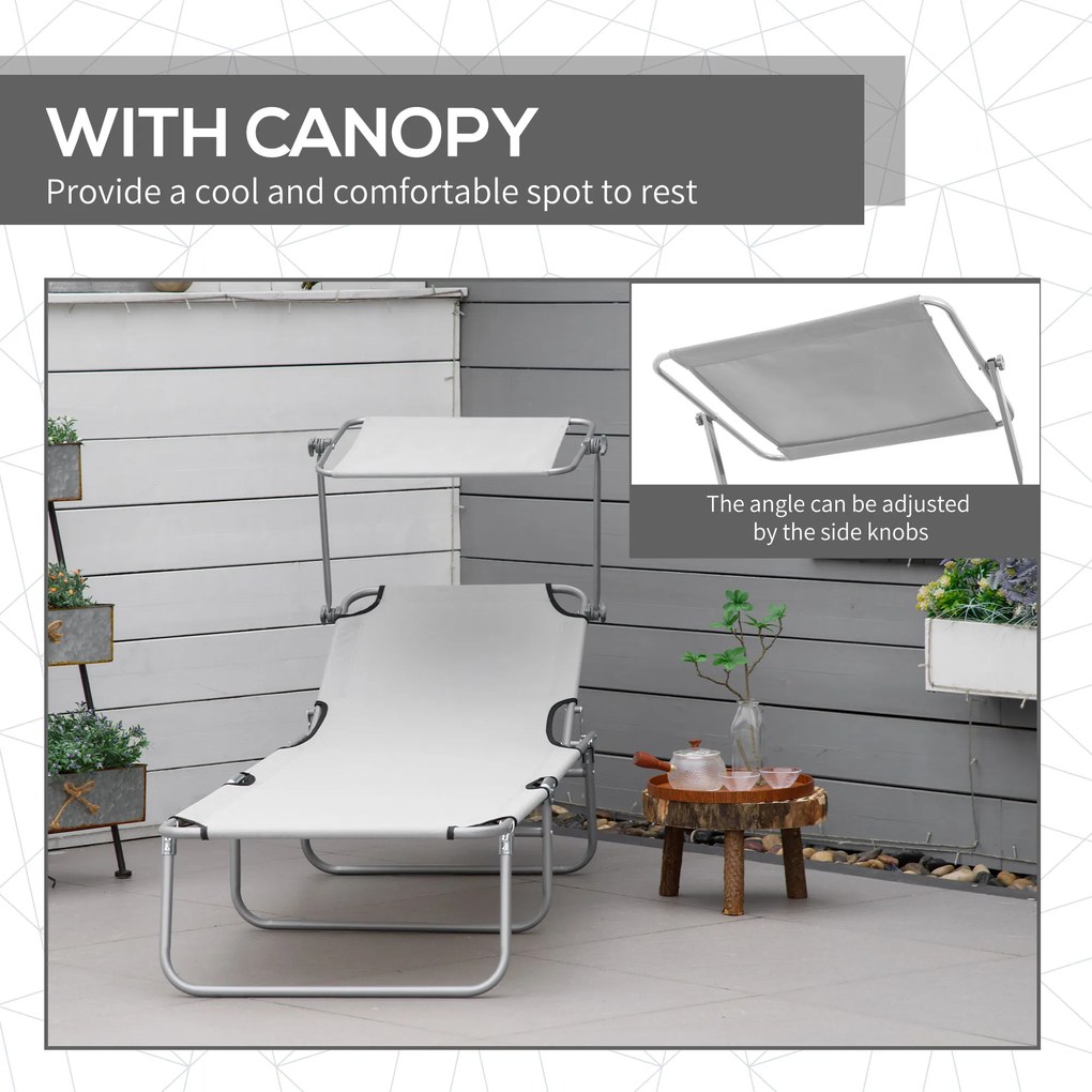 Outsunny Leżak ogrodowy składany z daszkiem przeciwsłonecznym na plażę wellness szary 187x58x36 cm | Aosom PL