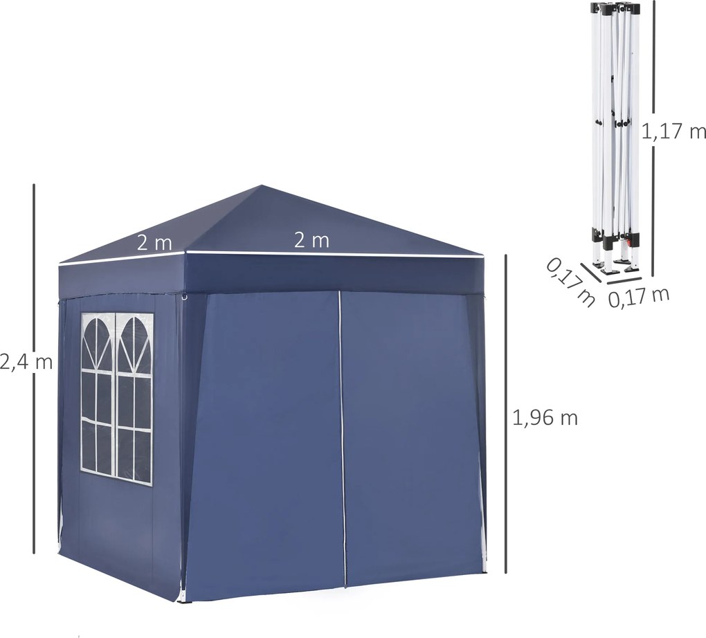 Outsunny Altana Ogrodowa 2x2m Składana 4 Ściany Boczne z Oknami Metal Oxford Czarna | Aosom PL