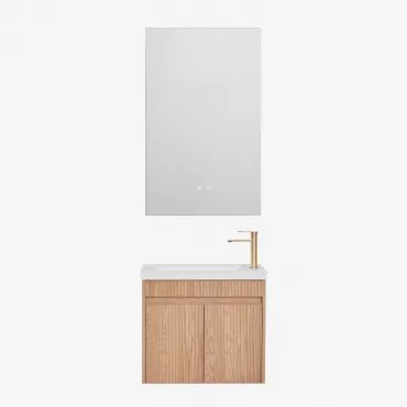 Zestaw Wiszących Mebli Łazienkowych Zintegrowany Z Umywalką Narek Popielaty Brąz & Prostokątny Led I Przeciwmgielny 55x90 Cm Riben & ↔︎ - Sklum