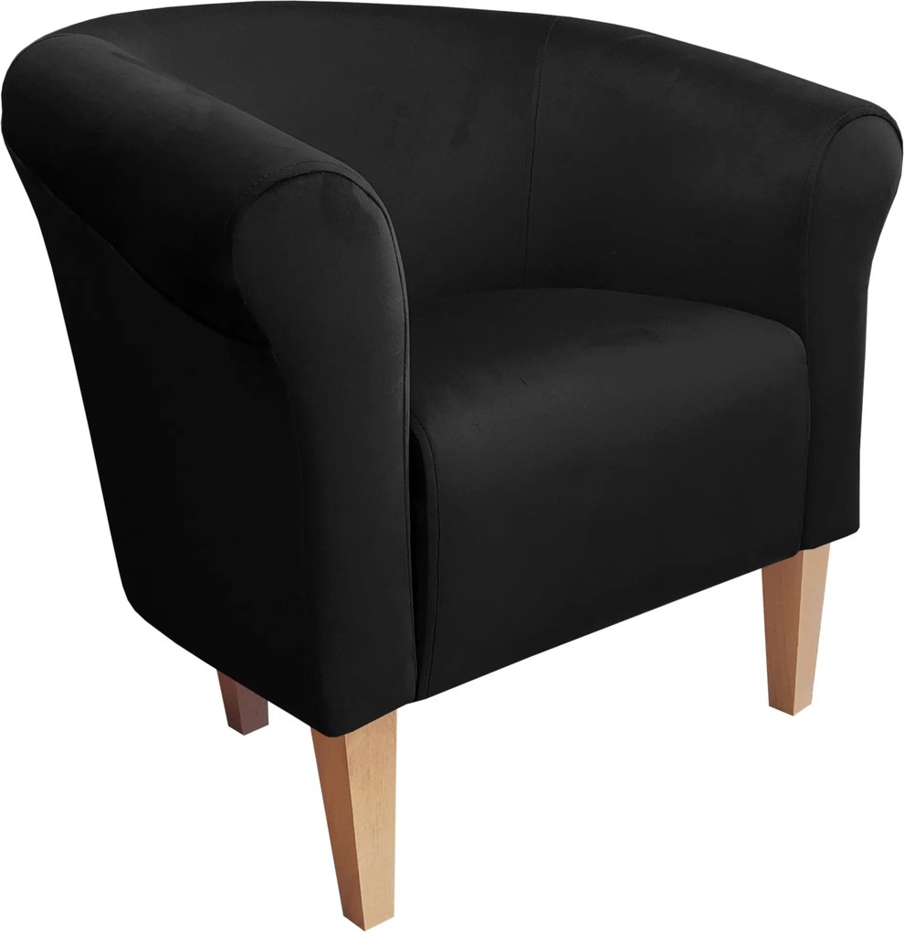 Fotel Milo tkanina Welur wygodny fotel tapicerowany do salonu i sypialni : Kolor nogi - Drewno, Kolor tkaniny - VELVET - MG19, Wysokość nogi - 20 cm