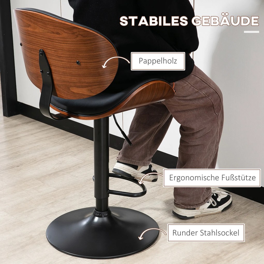 HOMCOM zestaw 2 krzeseł barowych, regulowany na wysokość kuchenny taboret z czarnego skóropodobnego materiału