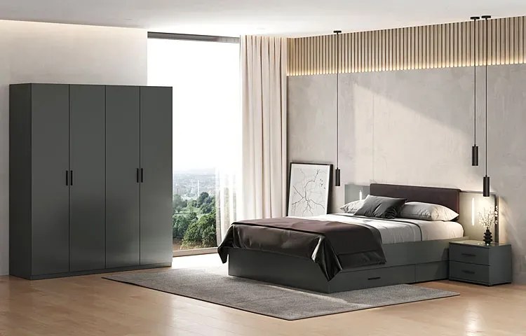 Szare Nowoczesne Łóżko Z Oświetleniem Led 160X200 Cm T4-B15