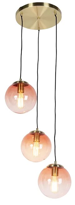 Lampa wisząca w stylu art deco mosiądz 45 cm 3-światłowa różowa - Pallon ArtDeco Oswietlenie wewnetrzne