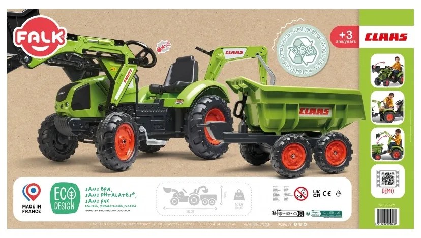 Falk traktor claas avec zielony na pedały z przyczepką od 3 lat