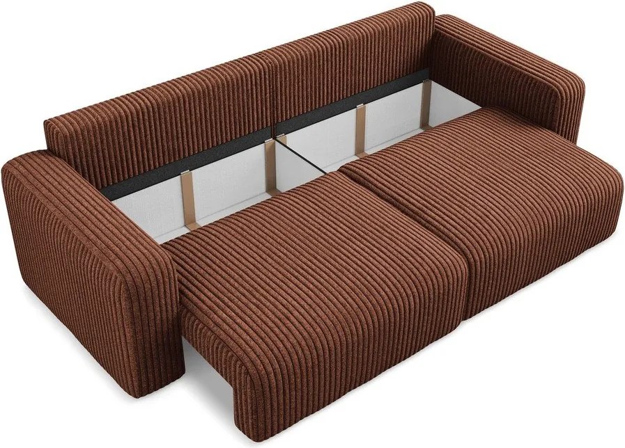 Sztruksowa rozkładana sofa ze schowkiem w kolorze terakoty 252 cm Kona – Makamii