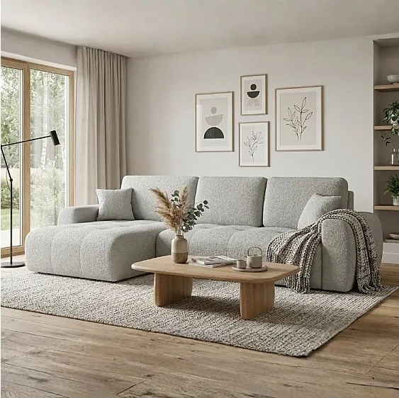 Stylowy narożnik rozkładany lewostronny  IVO XL 280x142 cm w tkaninie CENTAUR 14 szarej