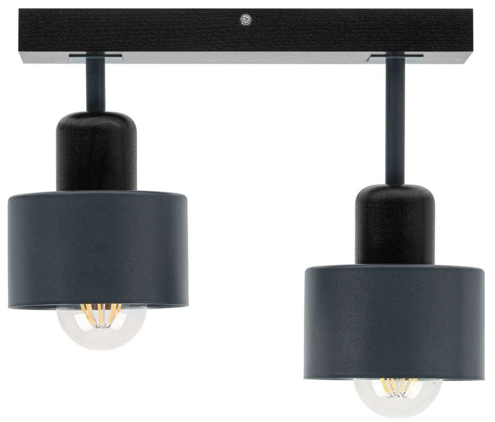 Antracytowo-czarna lampa sufitowa, dwupunktowy spot DAN30x7SC z drewna